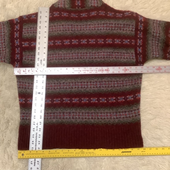 Burberrys Made in Scotland Fair Isle Wool Shawl Collar Sweater L Vintage 70s-80s - Picture 15 of 15